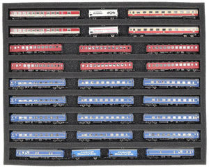 FS030A002 Foam inlay Z Gauge - horizontal - 9 slots for model railway locomotives, wagons and vehicles